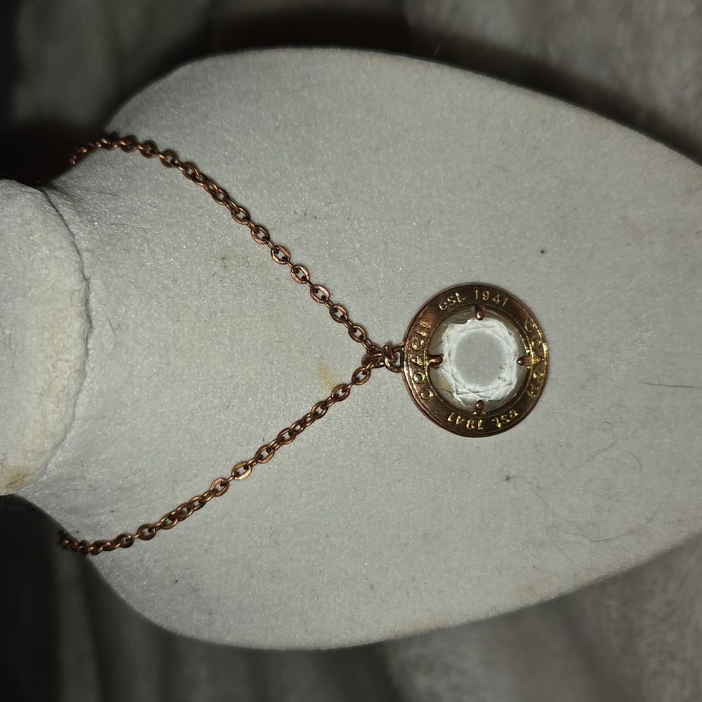 Coach vintage charm necklace on 16" brass chain Euc